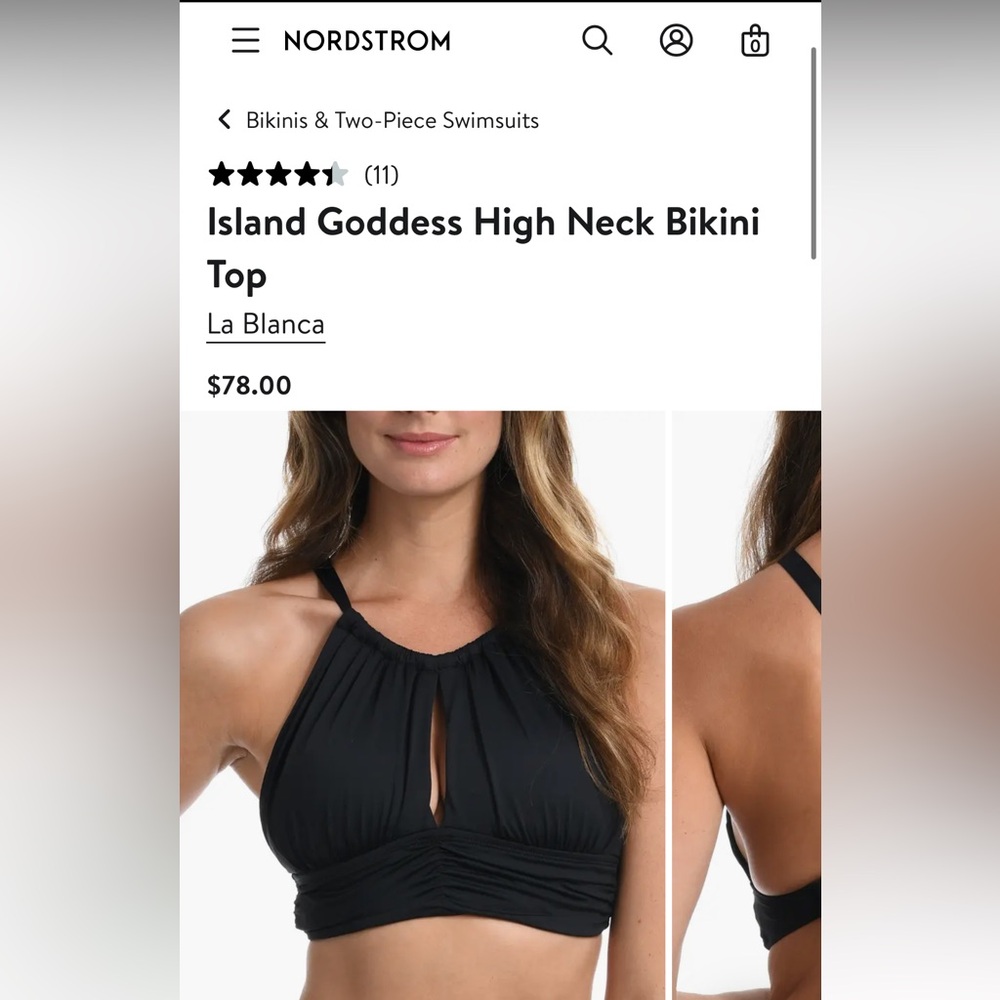 La Blanca Island Goddess Black Keyhole Bikini Top - Size 8 NWT